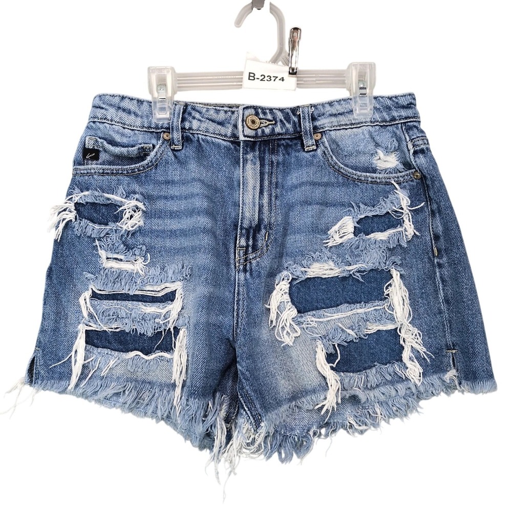 KanCan Estilo Blue Cut-Off Jean Shorts Jrs 5/26 28x3" Distressed Ripped Denim
